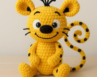 Peluche marsupilami au crochet faite main - Jouet amigurumi réaliste avec personnage de dessin animé
