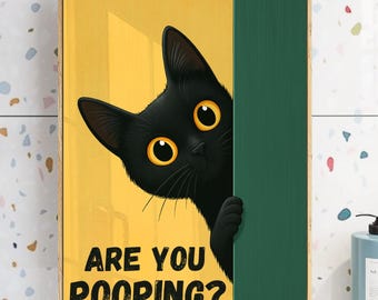 Funny Black Cat Bathroom Wall Art Printable | Are You Pooping Sign | Modern Guest Bathroom Decor | Cat Lover Gift | Digital Download