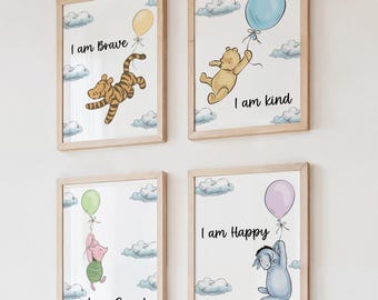 4er Set Winnie the Pooh Classic Wandkunst mit Zitaten | Kunst fürs Kinderzimmer | Geschenk | Babyparty | Sofort Download