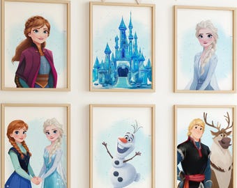 Set de 6 cuadros de Frozen: Arte estético de cuento de hadas, decoración para niñas - Descarga instantánea