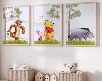Set of 3 Winnie the Pooh Bear Nursery Prints | Vintage Bear Wall Art | Baby Room Decor | Neutral Printable Art | Digital Download