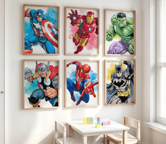 Superhero Wall Art Set of 6 – Boys Bedroom/Nursery/Playroom Decor | Digital Download