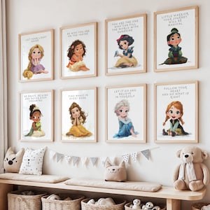 Juego de 9 impresiones de pared con citas de princesas en acuarela: impresiones positivas para habitaciones infantiles, arte estético de cuentos de hadas, decoración para niñas / Descarga digital
