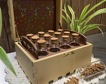 Garden Seed Organizer Storage Box with Glass Vials & Corks, Writable Sticker Labels – Gardener Gift