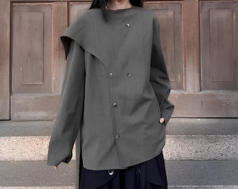 Asymmetric Layered Wrap Top / Avant-Garde Draped Tunic / Unisex Loose Fit Shirt