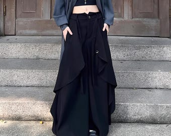 Asymmetric High-Waist Skirt Trousers / Avant-Garde Wide Silhouette / Unisex