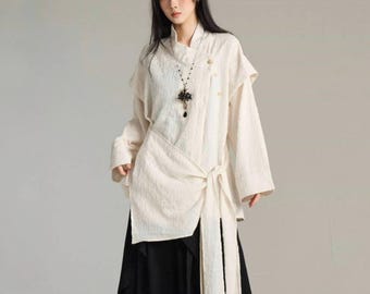 Asymmetric Layered Long Sleeve Shirt / Draped Avant-Garde Top / Unisex Loose Fit