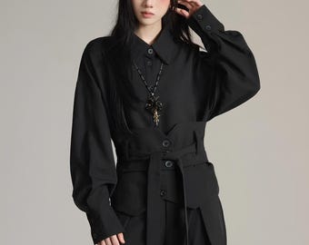 Obsidian Belted Two-Piece Set / Structured Shirt & Trousers Ensemble / Unisex