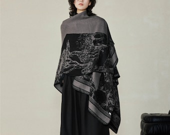 Asymmetric Avant-Garde Knit Cloak / Minimal Dark Shawl Silhouette / Unisex Oversized Outerwear