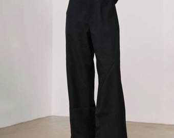 Wide Straight Avant-Garde Trousers / Minimal Tailored Black Pants / Unisex Loose Fit