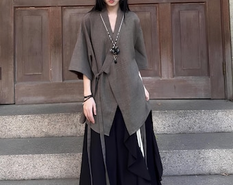 Asymmetric Belted Layered Tunic / Avant-Garde Wrap Top / Unisex Loose Fit