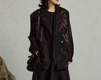 Distressed Avant-Garde Jacket / Textured Black Artisanal Outerwear / Unisex Statement Piece