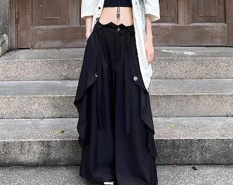Asymmetric High-Waist Skirt Trousers / Minimal Wide Silhouette / Unisex
