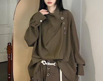 Asymmetric High-Neck Layered Top / Avant-Garde Oversized Silhouette / Unisex