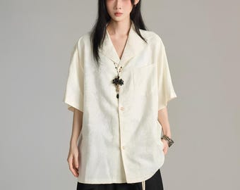 Ink-Bloom Embroidered Shirt / Relaxed Tailored Volume / Unisex