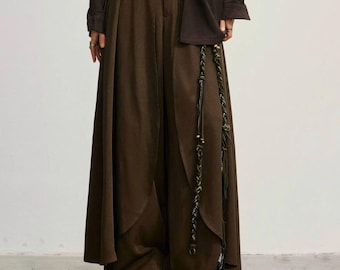 Asymmetric Wide-Leg Draped Trousers / Avant-Garde Layered Pants / Unisex Sculptural Fit