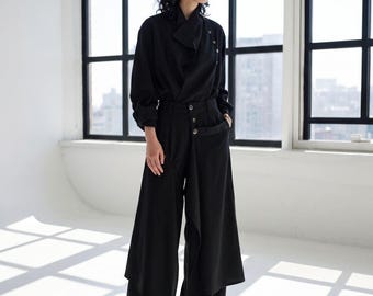 Asymmetric Avant-Garde Shirt / Minimal Wasteland Style Top / Unisex Draped Button Shirt