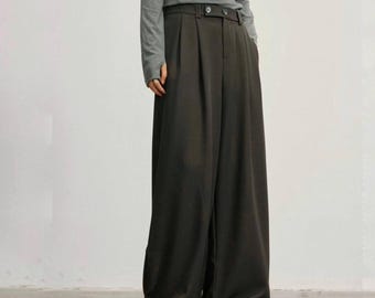 High-Waist Wide-Leg Trousers / Avant-Garde Pleated Pants / Unisex Relaxed Silhouette