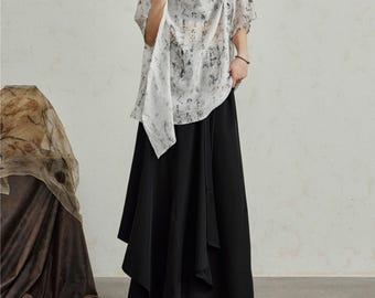 Asymmetric Avant-Garde Layered Pants Skirt / Wide-Leg Draped Silhouette / Unisex Darkwear