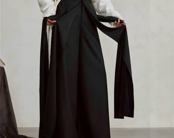 Layered Avant-Garde Trousers / Skirt-Overlay Wide-Leg Pants / Unisex Minimal Draped Pants