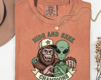 Hide and Seek Champions Bigfoot and Alien T-shirt | Funny Cryptid Tee