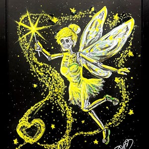 Skelett Fee Gemälde | Glühen feenhafte Kunst | Dunkle wunderliche Fee Wand Kunst | Gothic Fantasy Fee | Original Mixed Media Gemälde