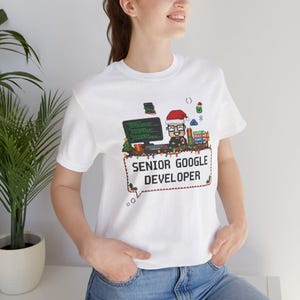 Funny Programmer Christmas Shirt, Senior Google Developer, Developer Holiday Gift, Coding Tee, Pixel Art Software Engineer Tshirt, IT humor