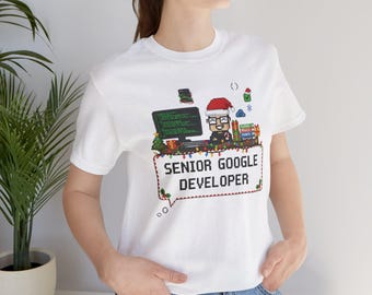 Funny Programmer Christmas Shirt, Senior Google Developer, Developer Holiday Gift, Coding Tee, Pixel Art Software Engineer Tshirt, IT humor