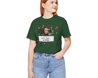 Funny Programmer Christmas Shirt, Let's Test on Prod, Developer Holiday Gift, Coding Tee, IT Humor Top, Pixel Art Software Engineer Tshirt