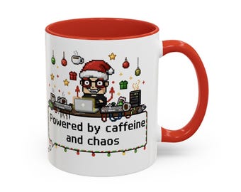 Geek Christmas - Mug Powered by Caffeine and Chaos | Funny Programmer Gift | XMAS x-mas