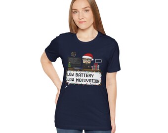 Funny Programmer Christmas Shirt, Low battery low motivation, Developer Holiday Gift, Coding Tee, IT top, Pixel Art Software Engineer Tshirt