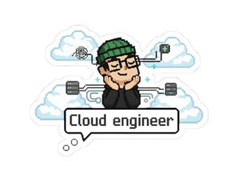 Funny Programmer Sticker "Cloud engineer" Pixel Art Laptop Decal, Coding Gift, SaS, IaS, Cloud, eng., Cloud enginner, IT CLOUD