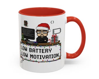 Geek Christmas - Mug Low Battery Low Motivation | Funny Programmer Gift | XMAS x-mas