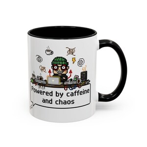 Funny Programmer Mug, "Powered by caffeine and chaos", Software Engineer Gift, Coding Humor, Student, Developer Cup 11oz 15oz