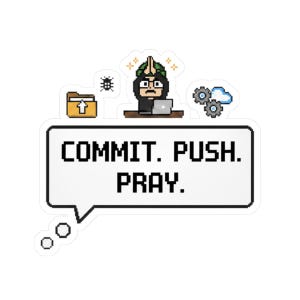 Funny Programmer Sticker "Commit. Push. Pray." Pixel Art Laptop Decal, Coding Gift, Commit push pray, IT hummor, DevOps image 2