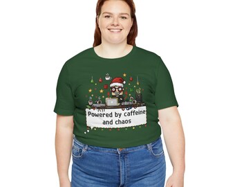 Programmer Christmas Shirt, Powered by caffeine and chaos, Developer Holiday Gift, Coding Tee, IT Humor, Pixel Art Software Engineer Tshirt