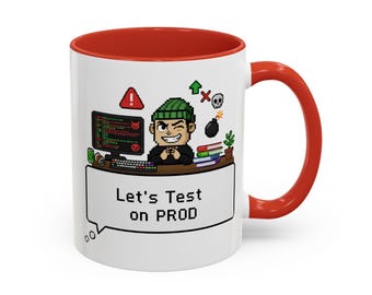 Funny Programmer Mug, "Let's test on PROD", Software Engineer Gift, Coding Humor, Computer Science Student, Developer Cup 11oz 15oz tester