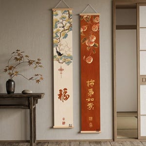 Japansk väggrulle-gobeläng för zen-heminredning – Vintage Karesansui-landskapshängande konst, Kakejiku- och Kakemono-inspirerad – Nya färger