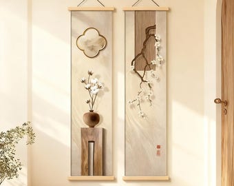 禅のインテリアに最適な日本の掛け軸タペストリー、侘び寂びの美的吊り下げアート、掛軸と掛け物にインスパイアされた