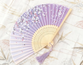 Floral Japanese Silk Folding Fan, Elegant Handmade Bamboo Hand Fan for Weddings, Home Decor, Dance Performance or Gift for Her