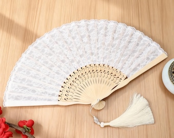 Handmade Embroidered Folding Fan, Elegant Japanese Cotton & Bamboo Hand Fan for Weddings, Dance, Decor or Unique Gift for Her
