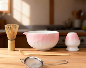 Handmade Pink Matcha Bowl Set With Whisk Holder And Bamboo Spoon – Japanese Ceramic Matcha Set, Gift For Tea Lovers