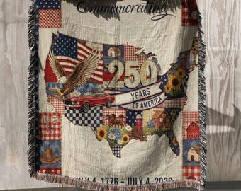 Coperta commemorativa in tessuto con mappa commemorativa del 250° anniversario degli Stati Uniti, 1776-2026