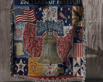Coperta patriottica intrecciata per il 250° anniversario della libertà, accogliente regalo americano per la casa