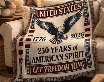 Coperta tessuta patriottica "Let Freedom Ring", coperta celebrativa del 250° anniversario degli Stati Uniti, tema "American Spirit", decorazione per la casa in stile americano per il 4 luglio.