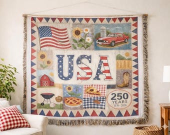 Coperta tessuta patriottica, regalo per il 250° anniversario degli Stati Uniti, coperta decorativa per la casa in stile americano per il 4 luglio.