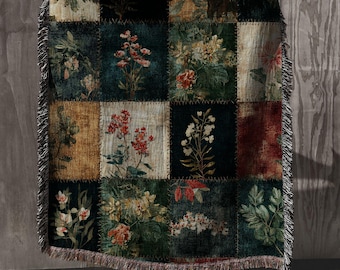Woven Floral Patchwork Blanket | Cotton Cottagecore Throw for Cozy Living Rooms & Thoughtful Mother’s Day Gifts homedecor