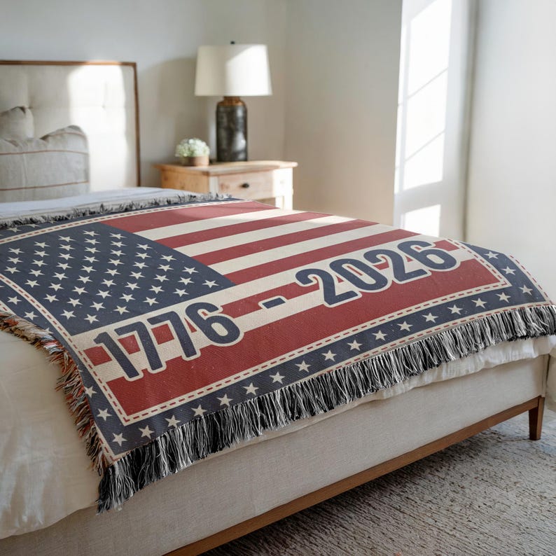 American Flag 1776–2026 Woven Blanket Gift for Patriots Celebrating USA 250 Anniversary image 9