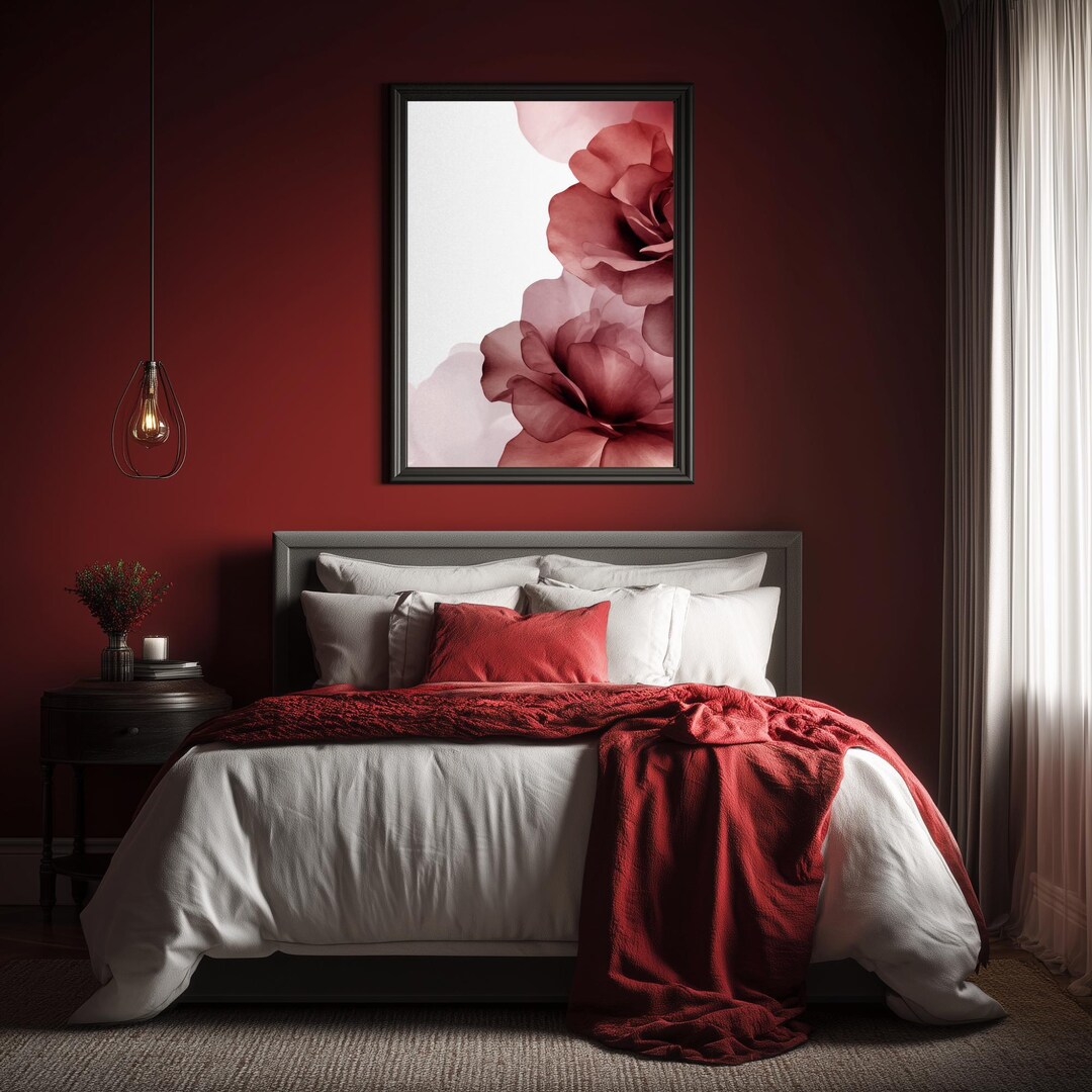 Red Rose Wall Art, Valentine Floral Print, Romantic Rose Silhouette ...