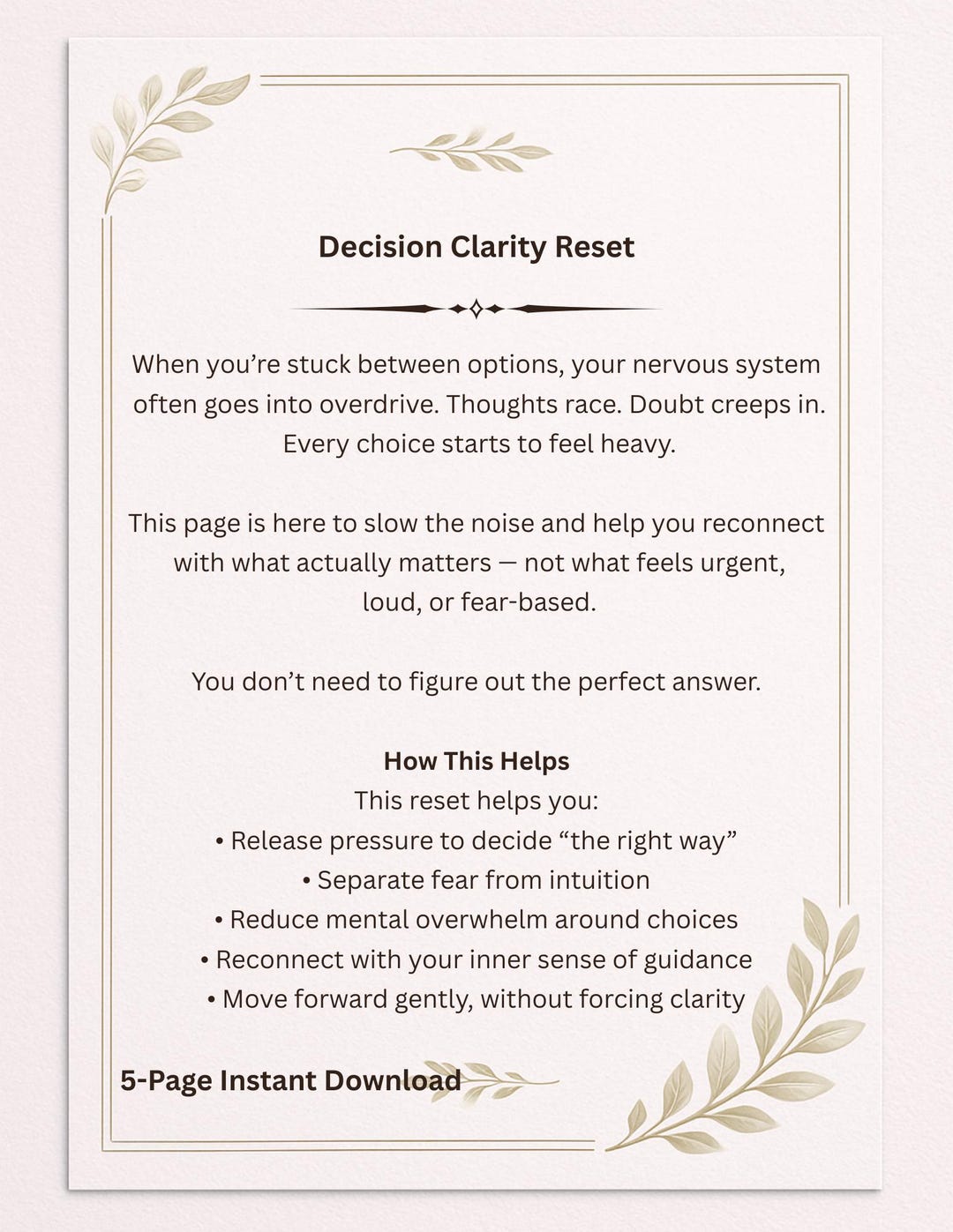 Indecisiveness Worksheet.pdf Decision Clarity Reset Printable, Indecision & Overthinking Relief ...